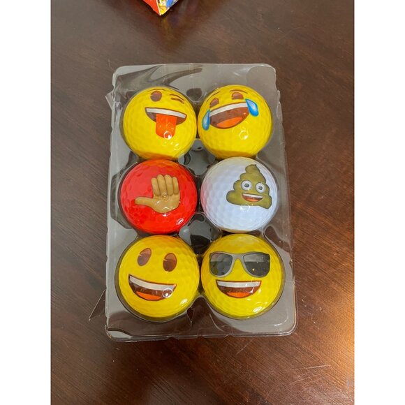 6-Pack Emoji Golf Balls With Fun Faces - Yellow Red & White - Official Emoji Bra - Picture 2 of 6